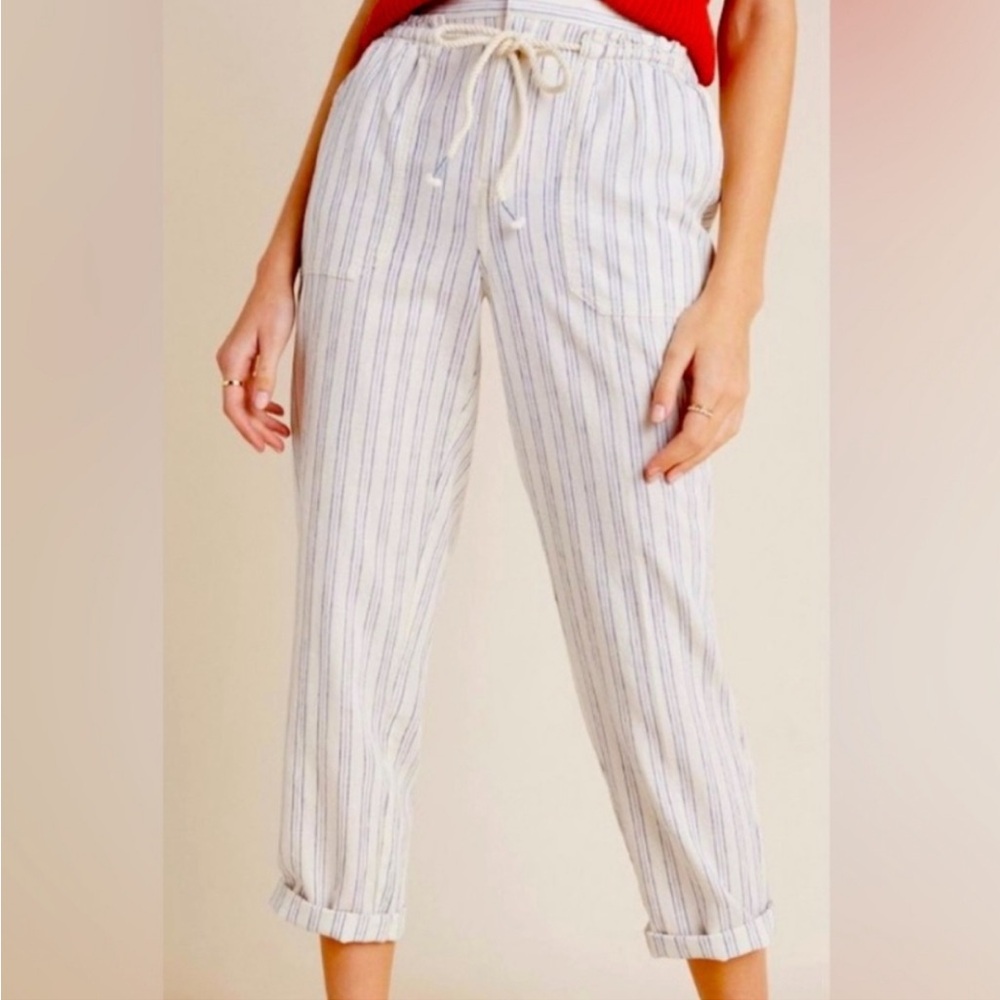 Anthropologie Seashore Striped Linen Blend Beach Pull On Pants